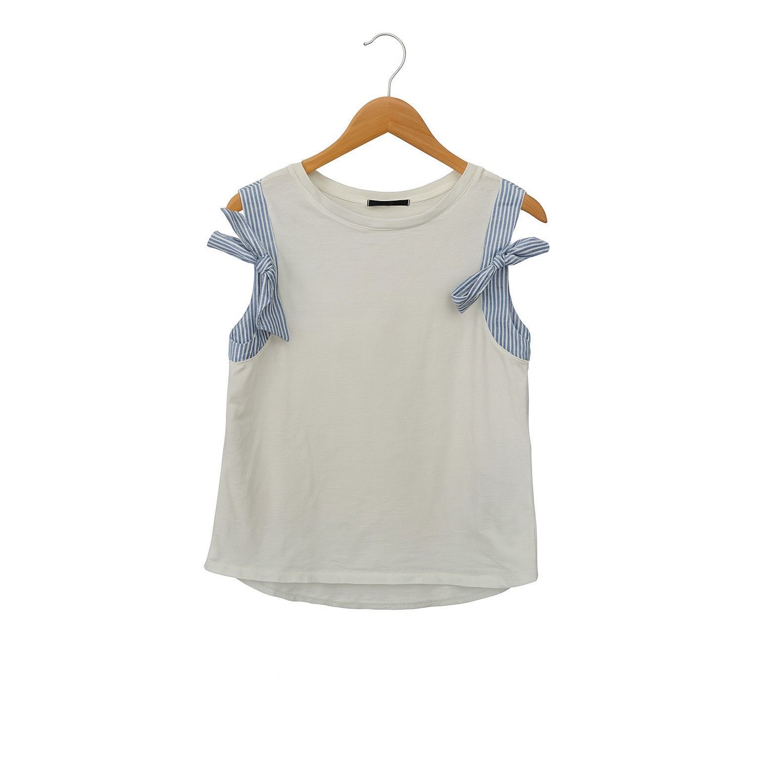 Other Doe & Rae Women’s Blue Tie Sleeve White Top - Size S Size S / US 4 / IT 40 - 1 Thumbnail