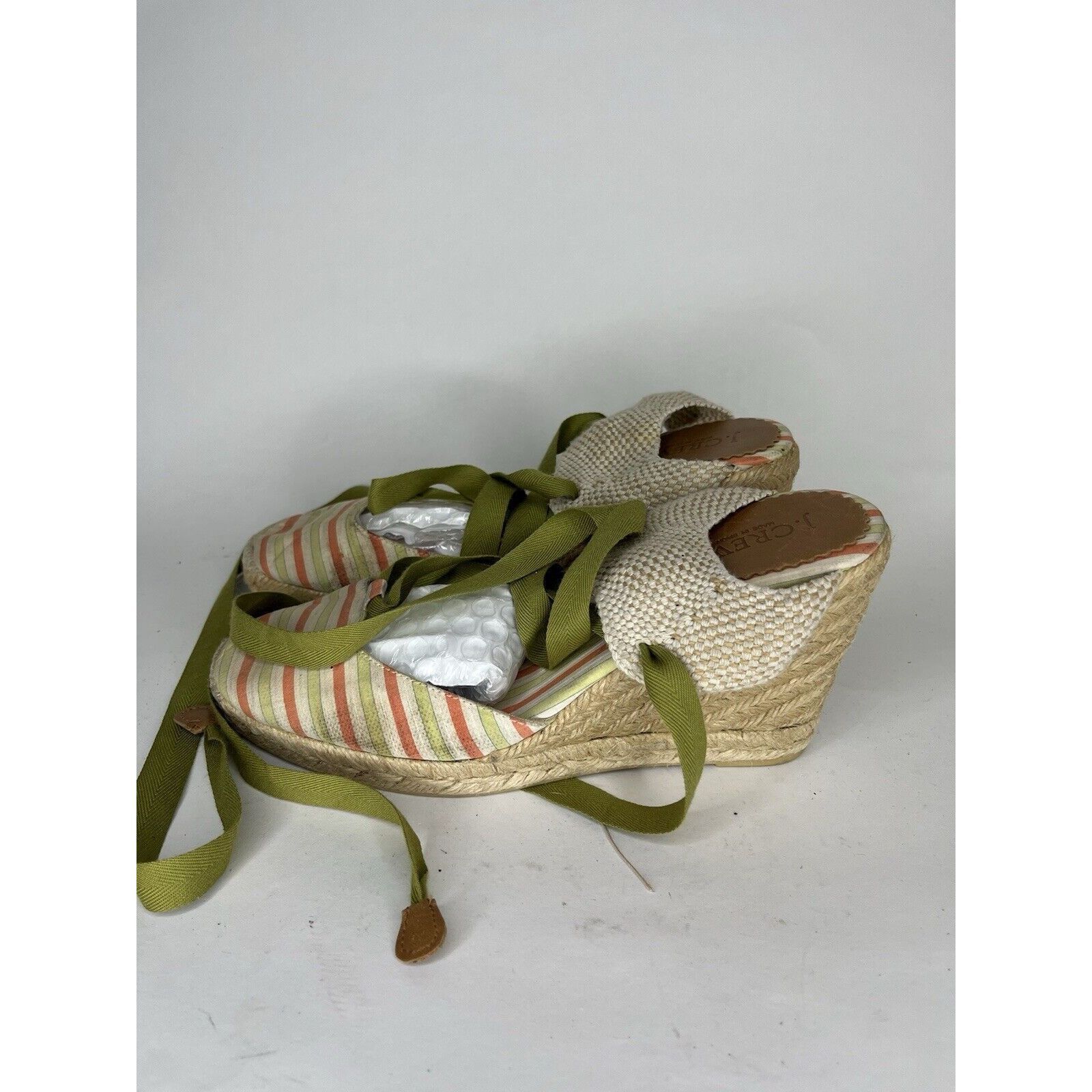 Other J. Crew Beige Fabric Striped Green Lace Espadrilles Wedges W Size US 8 / IT 38 - 5 Thumbnail