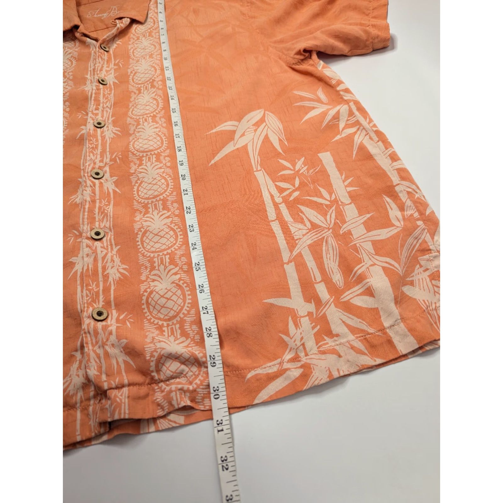 Tommy Bahama Tommy Bahama Shirt Men's XL Orange Silk Hawaiian Floral Pineapple Loop Collar Button-Up Short Sleeve Size US XL / EU 56 / 4 - 4 Thumbnail