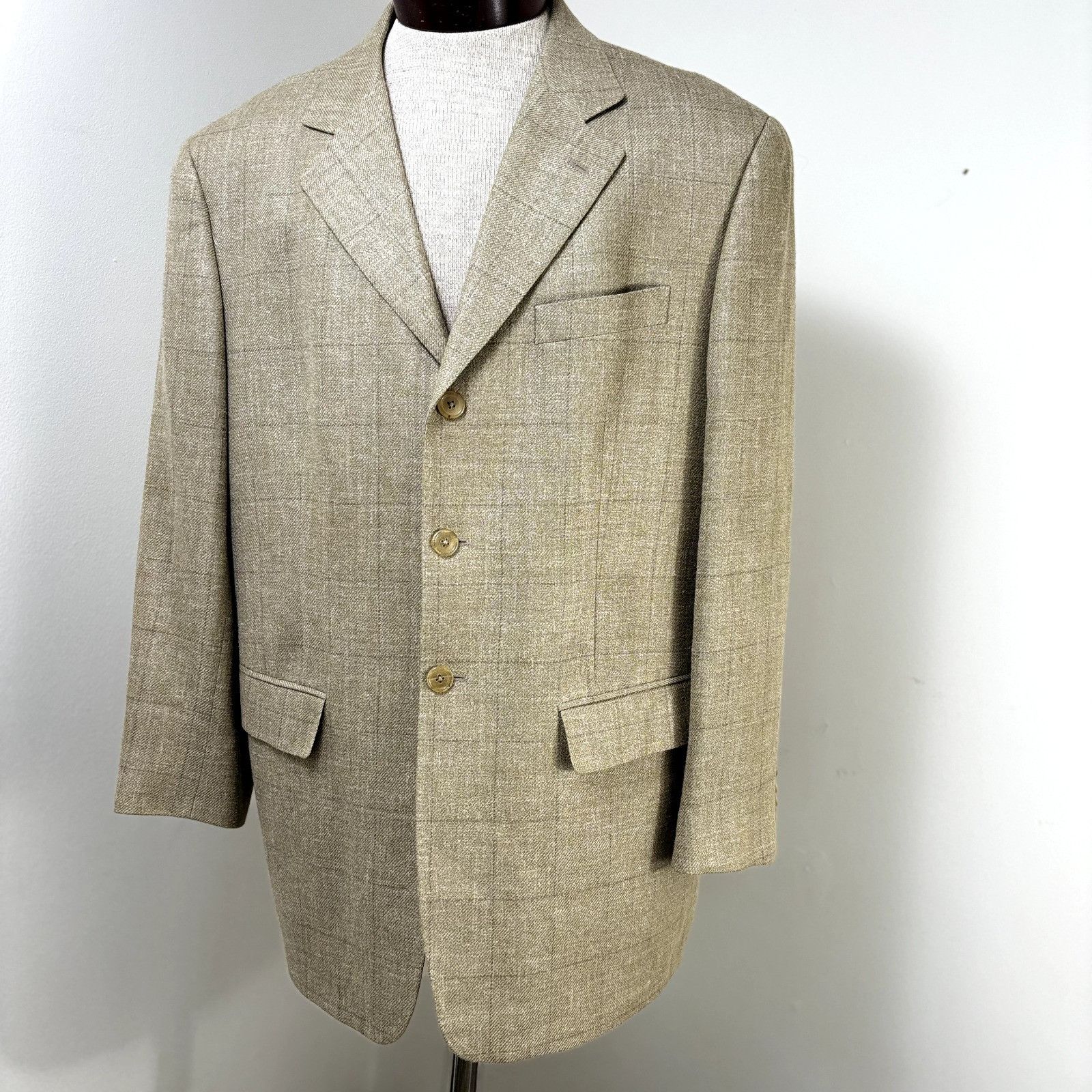 Carolina Herrera Carolina Herrera Sport Coat Blazer Jacket Tan Windowpane Sof Size 46R - 2 Thumbnail
