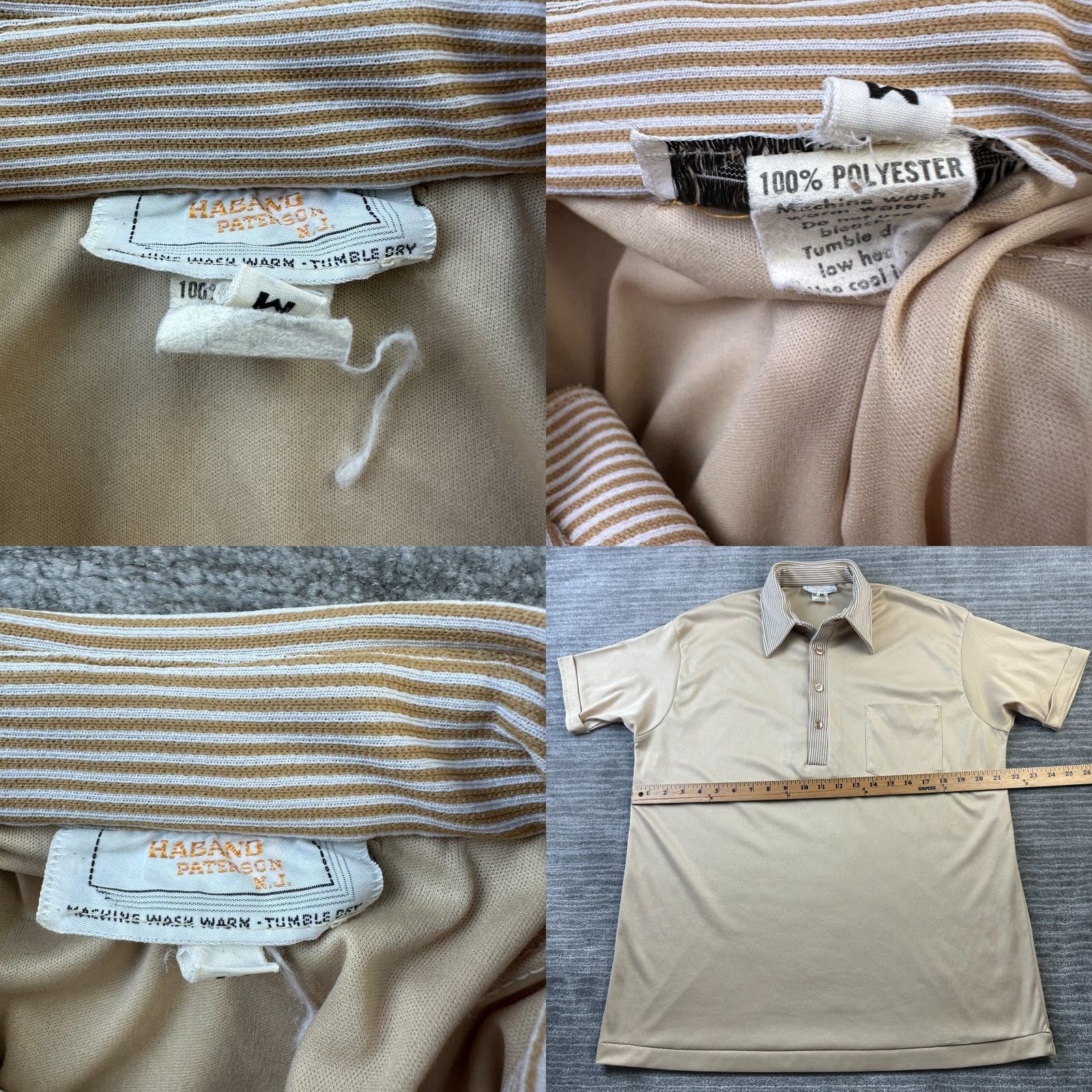 Haband VINTAGE Haband Polo Shirt Mens Medium Beige Tan 70s Retro Bowling Disco Collar Mens Size US M / EU 48-50 / 2 - 8 Thumbnail