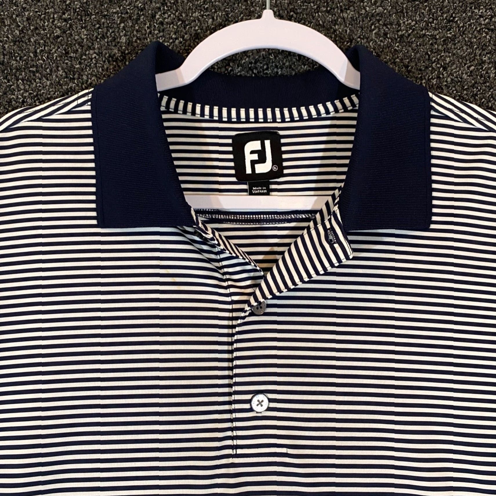 Footjoy FootJoy Polo Mens XL White Blue Striped Performance Golf Shirt Short Sleeve Size US XL / EU 56 / 4 - 2 Thumbnail