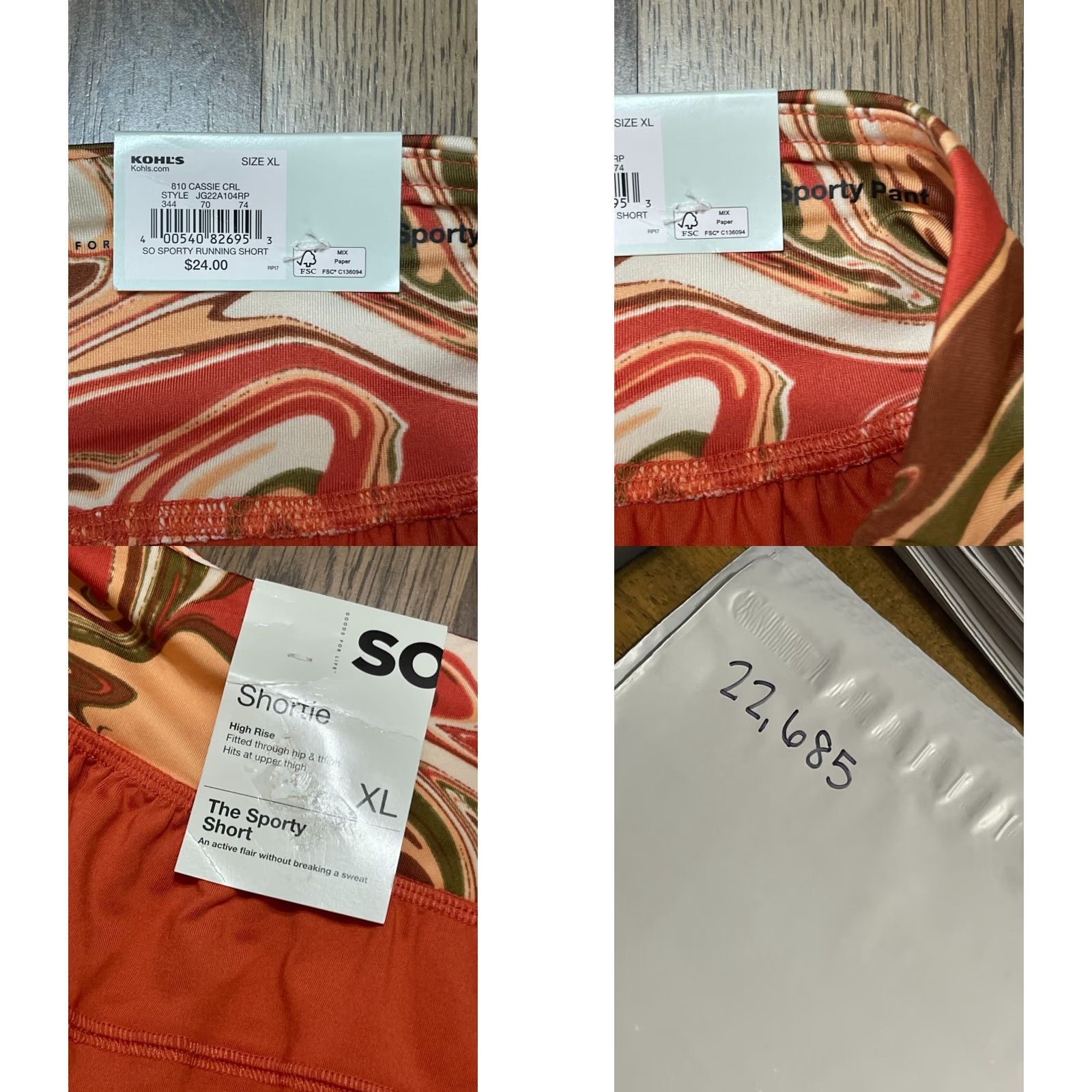 Vintage SO Shorts Women XL White Green Orange Sporty Pant NWT Seasonal Athletic Casual Modern 3 in Inseam Size 40" / US 18 - 8 Thumbnail