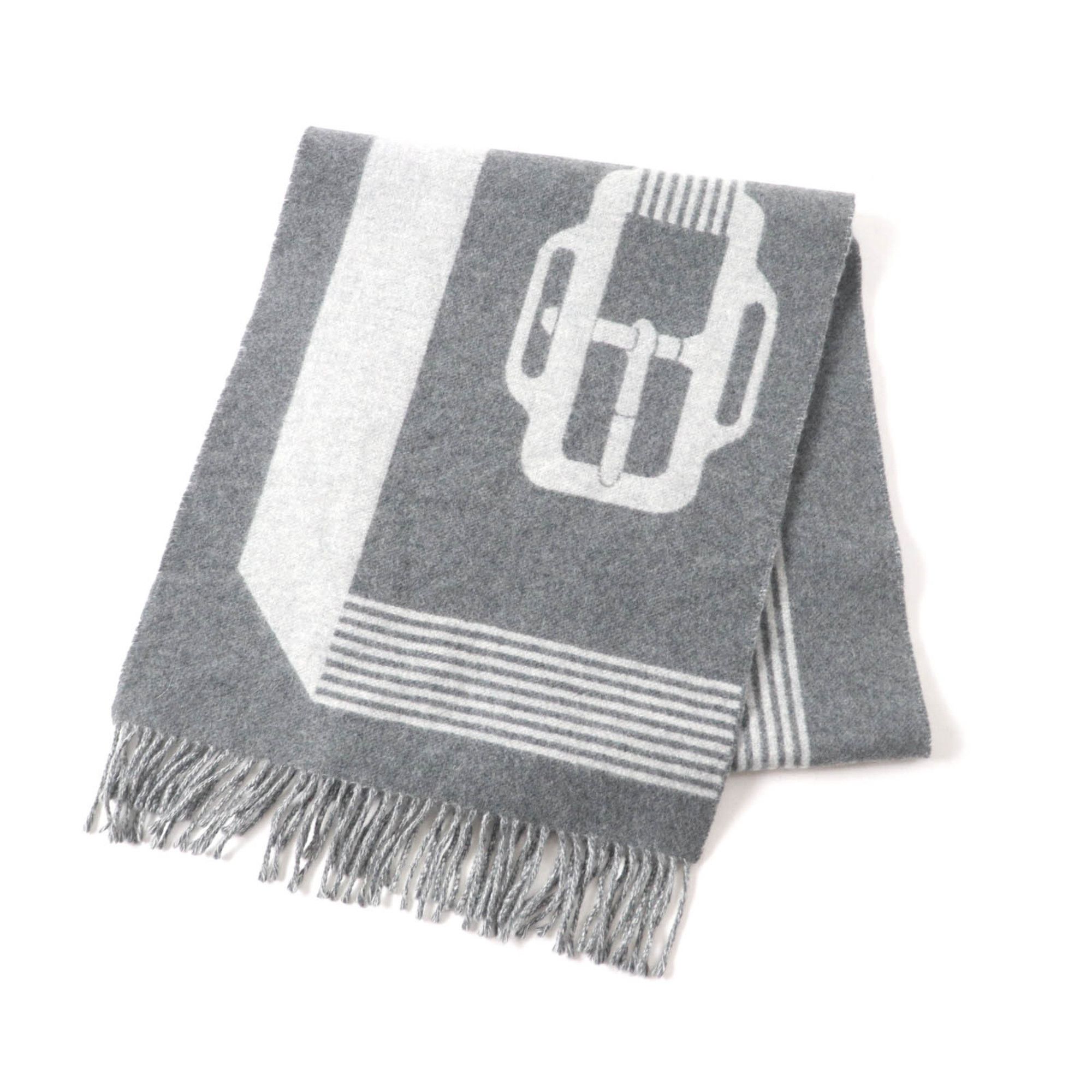 Hermes HERMES Sangle à Boucle 100% Cashmere Antogracito Gris Clair Fringed Scarf, 39 x 196cm, Box Included, Made in England, Women's Size ONE SIZE - 1 Thumbnail