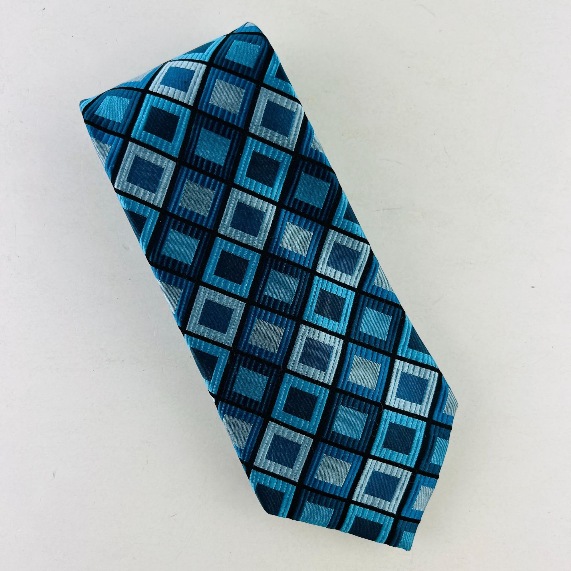 Croft & Barrow Croft & Barrow Geometric Blue Boxes 100% Silk Necktie Tie Size ONE SIZE - 1 Thumbnail