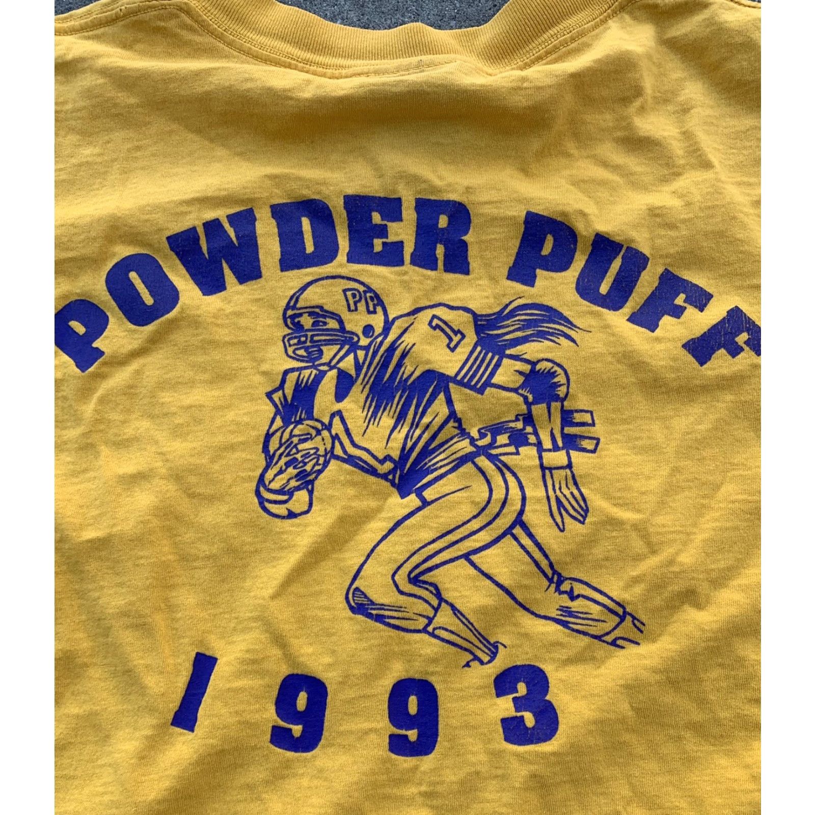 Vintage VINTAGE Powderpuff 1993 Spring Fling Kennedy t-shirt single stitch XL Men T-Shirt 90s Yellow Gold Graphic Print 1993 POWDER PUFF Fashion Size US XL / EU 56 / 4 - 7 Thumbnail