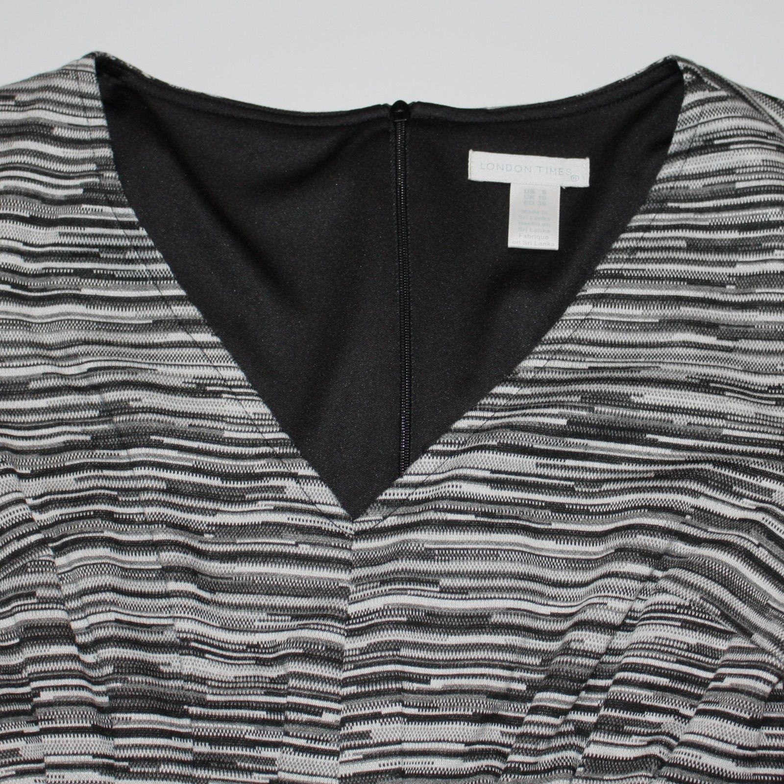 Other London Times Black & Gray Striped V-Neck Midi Dress Size M / US 6-8 / IT 42-44 - 3 Thumbnail