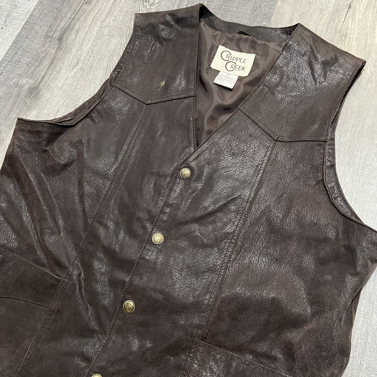 Vintage VTG Cripple Creek Men's Leather Vest Jacket Chocolate Brown Size US XL / EU 56 / 4 - 2 Thumbnail