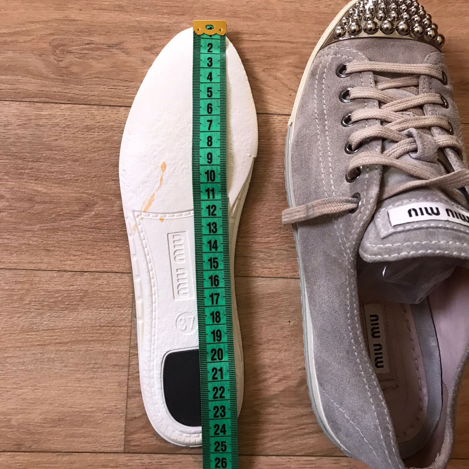 Miu Miu MIU MIU Womens Sneakers Suede Leather Shoes Studded Toe Size US 7 / IT 37 - 12 Thumbnail