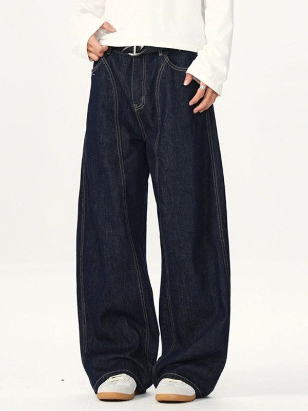 Jean Men's retro patchwork washed straight jeans Size US 32 / EU 48 - 3 Thumbnail