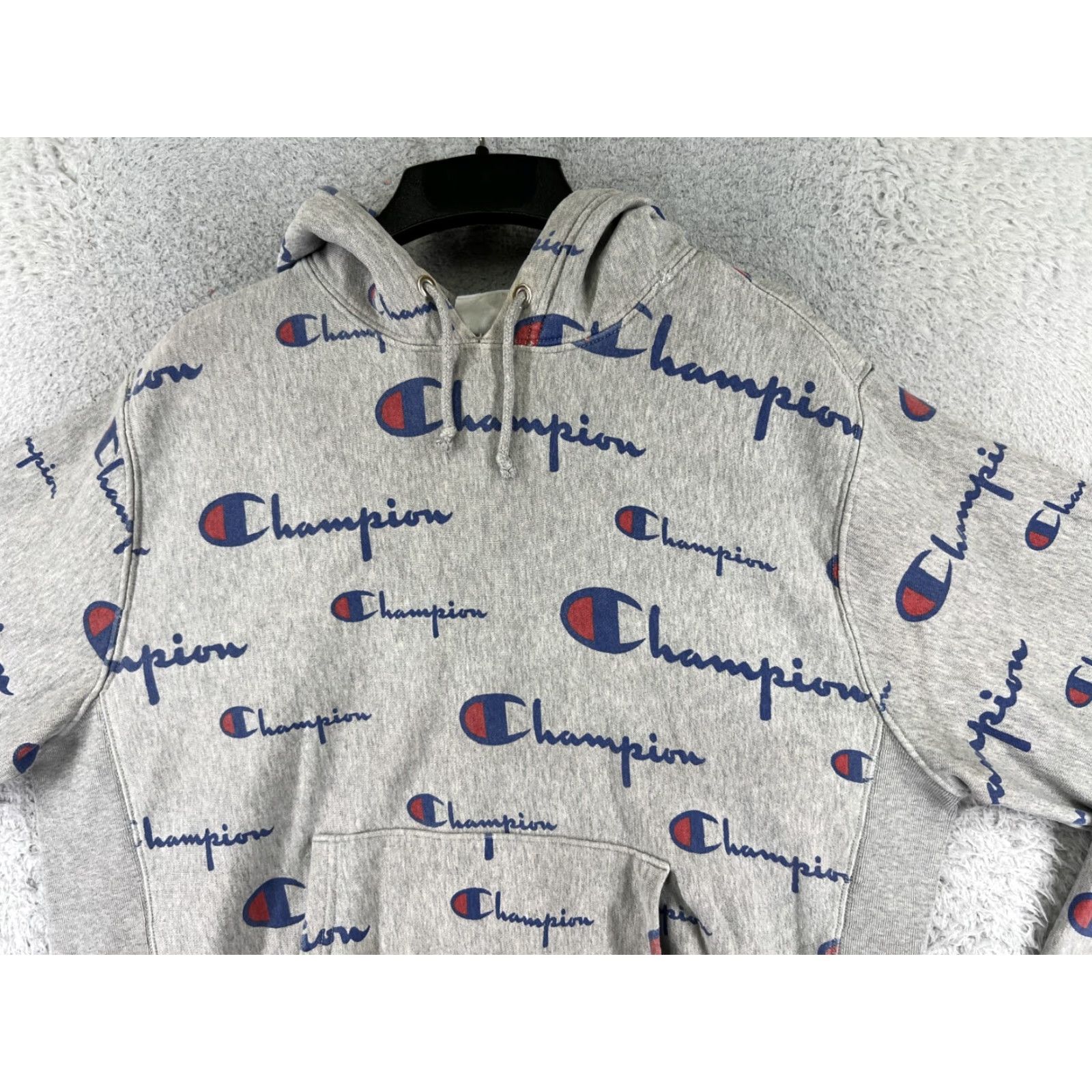 Champion Champion Hoodie Mens Large Gray All Over Print Pockets Zip Full Zip Cotton Polyester Jersey Logo __ Size US L / EU 52-54 / 3 - 4 Thumbnail