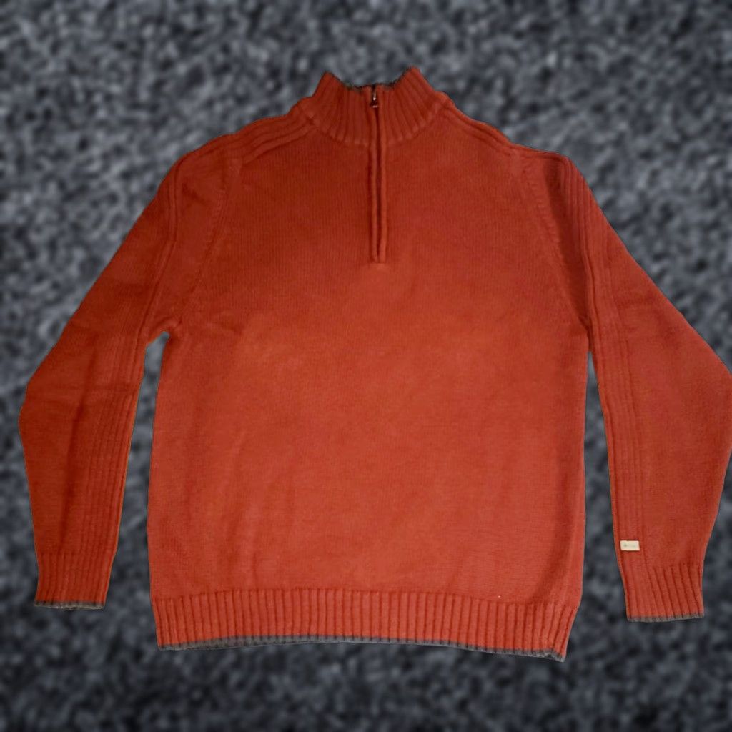 Vintage VINTAGE Columbia Sportswear 1/4 Zip Mens Sweater Large Gray Orange Striped Knit Wool Blend Casual 80s 90s Mens Size US L / EU 52-54 / 3 - 1 Thumbnail