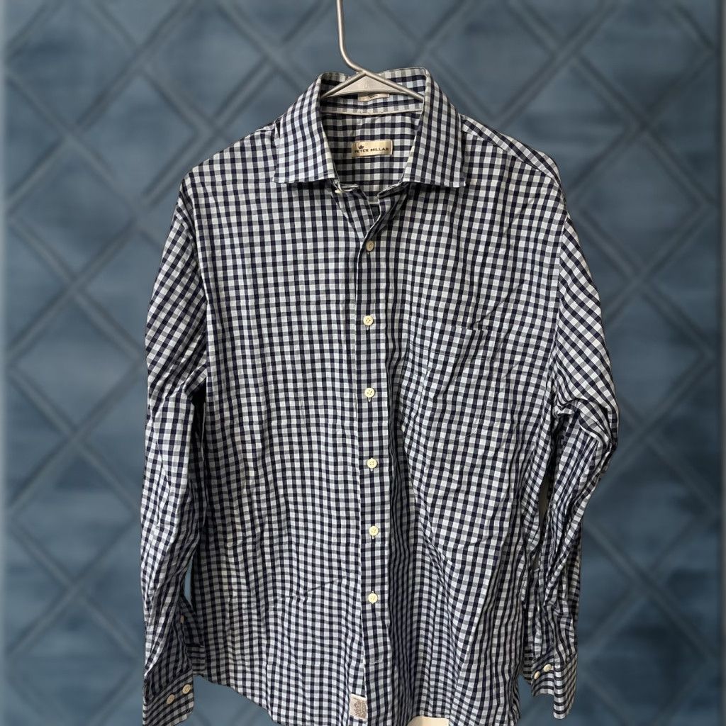 Peter Millar Peter Millar Shirt Men's Large Cotton Blue Gingham Long Sleeve Button-Down Size US L / EU 52-54 / 3 - 1 Thumbnail