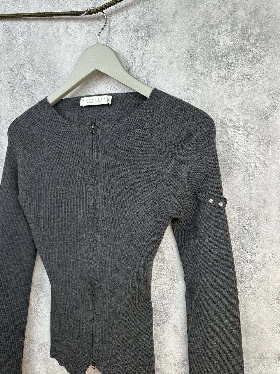 TWINSET Twin-Set Simona Barbieri Wool Ribbed Zip-Up Fitted Knit Top Size L / US 10 / IT 46 - 5 Thumbnail