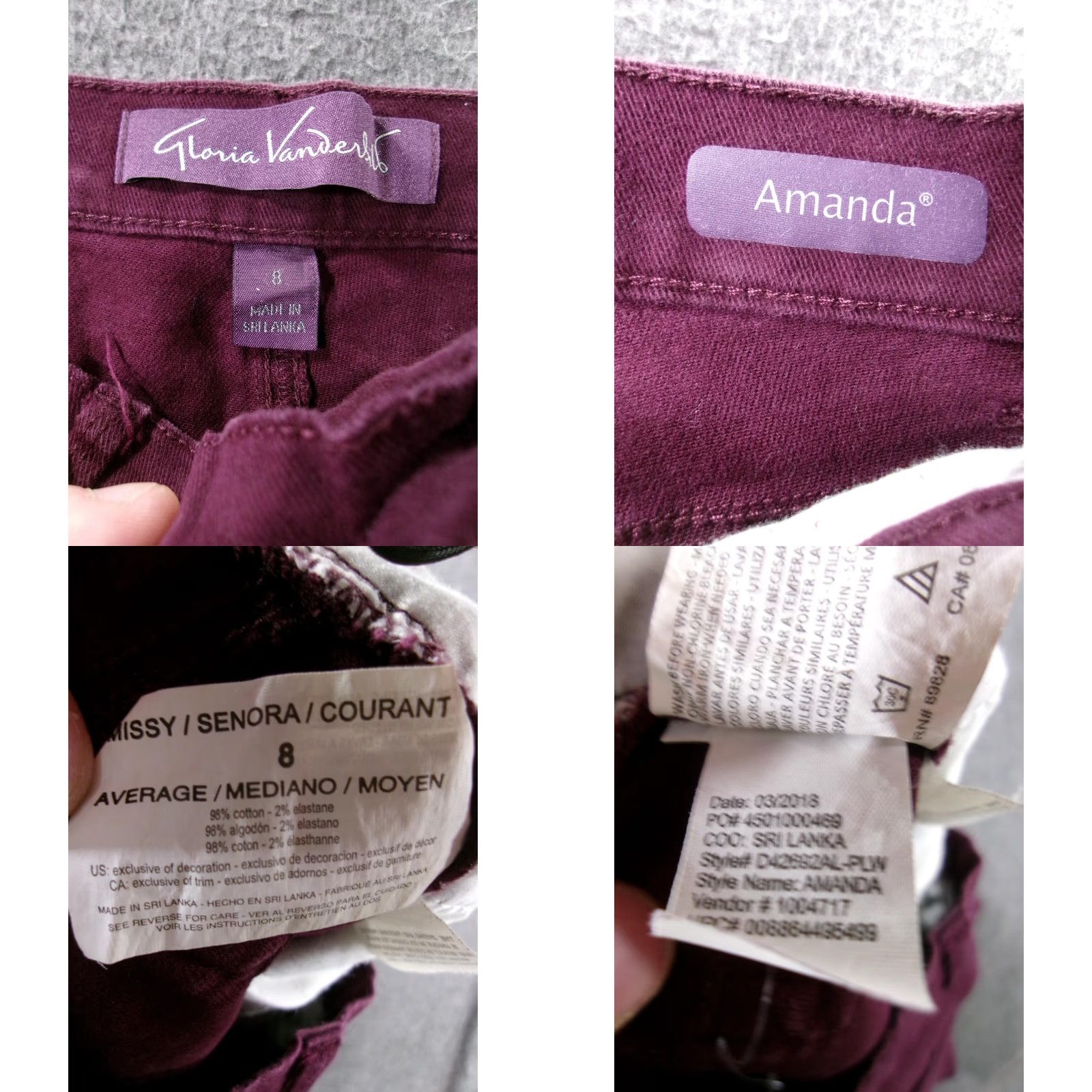 Gloria Vanderbilt VINTAGE Gloria Vanderbilt Pants Women 8 Maroon High Waisted Amanda Classic Stretch Retro Size 30" / US 8 / IT 44 - 8 Thumbnail