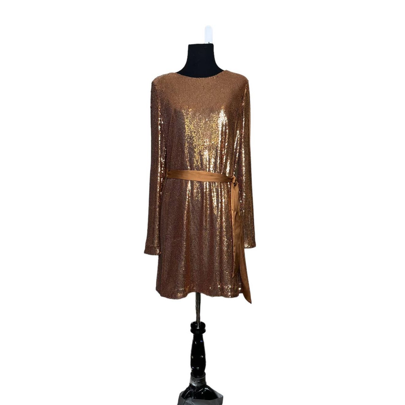 image of Ramy Brook Hallie Gold Sequin Belted Mini Dress Size S, Women's