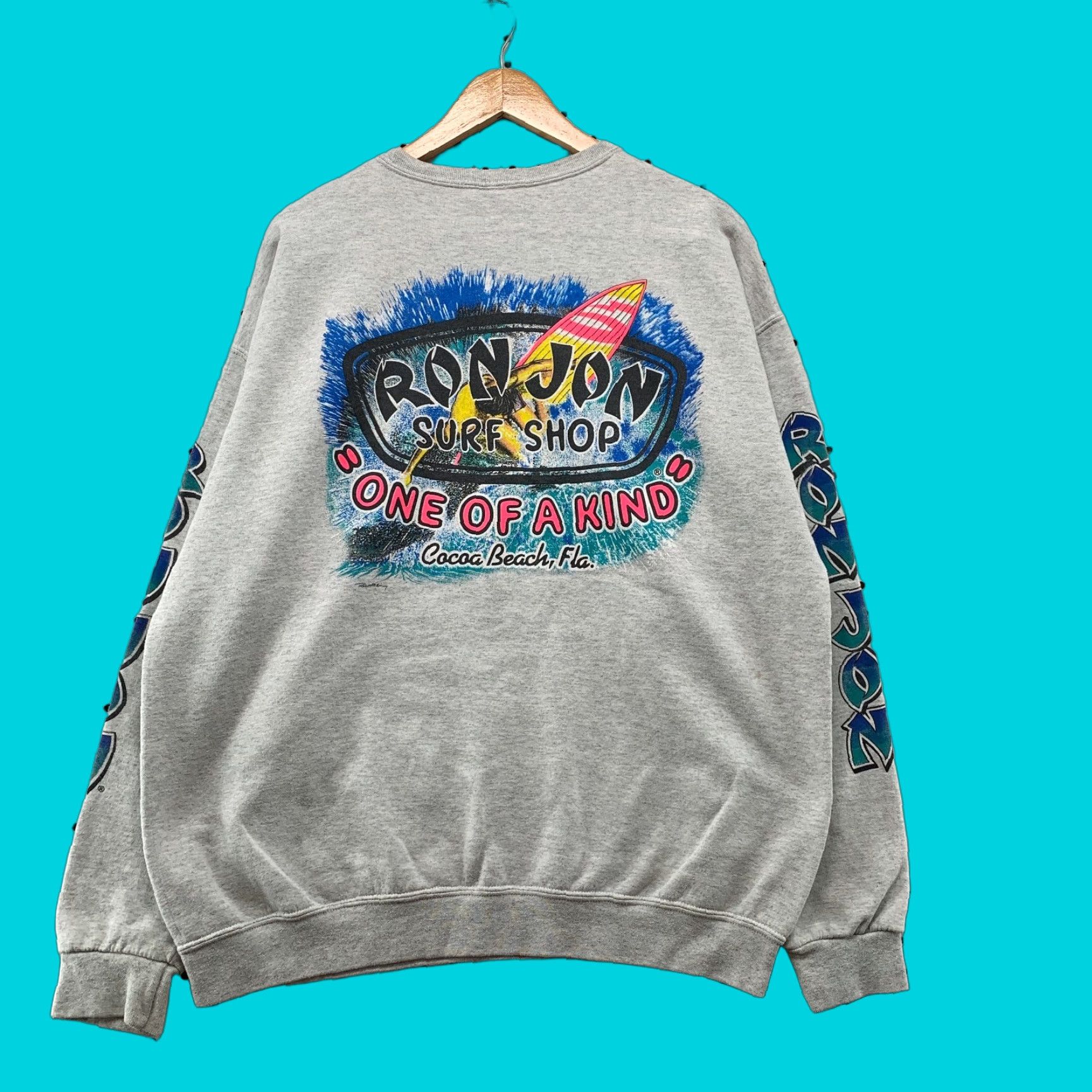 VINTAGE Ron Jon Surf Shop Crewneck Sweatshirt Mens XL Gray Beach