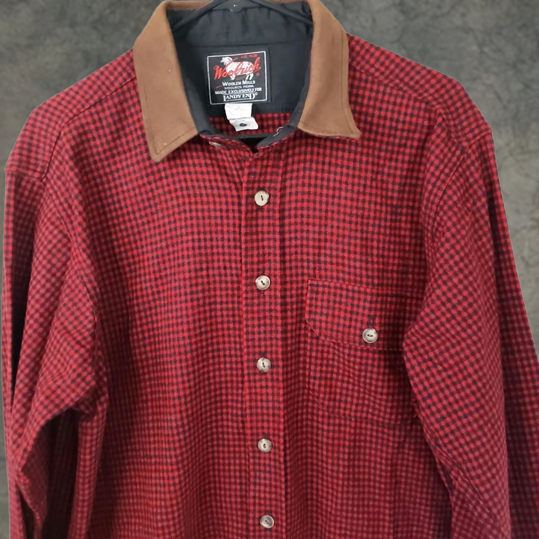 Vintage Woolrich for Lands End Shirt Red Wool Check Leather Collar M Long Sleeve Button-Front Made in USA 1980s Vintage Mens Womens? Size US M / EU 48-50 / 2 - 1 Thumbnail