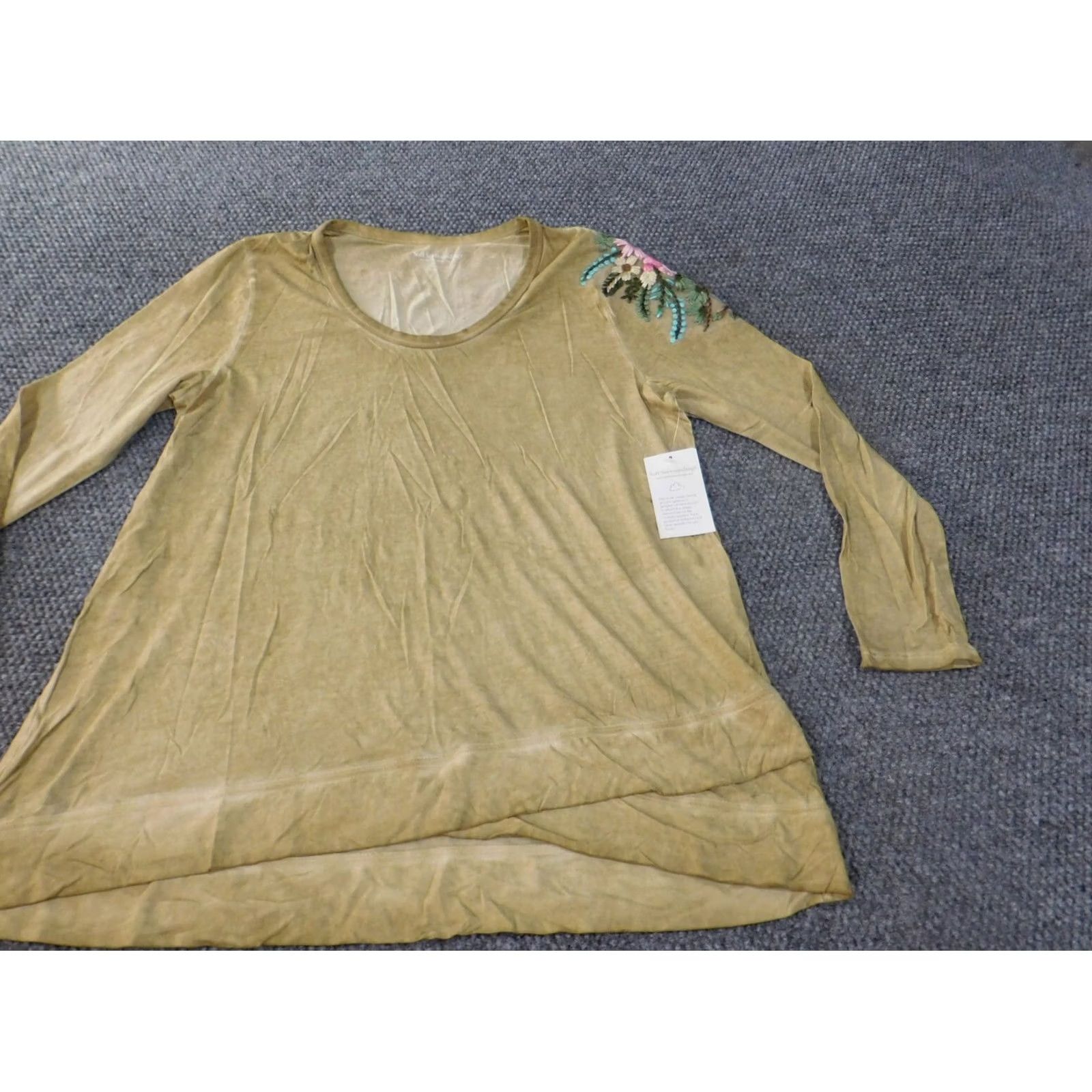 Soft Surroundings Soft Surroundings Blouse Shirt Womens L Green Crew Neck Long Sleeve Pullover Cotton Polyester Rayon Stretch Casual Classic Size L / US 10 / IT 46 - 2 Thumbnail