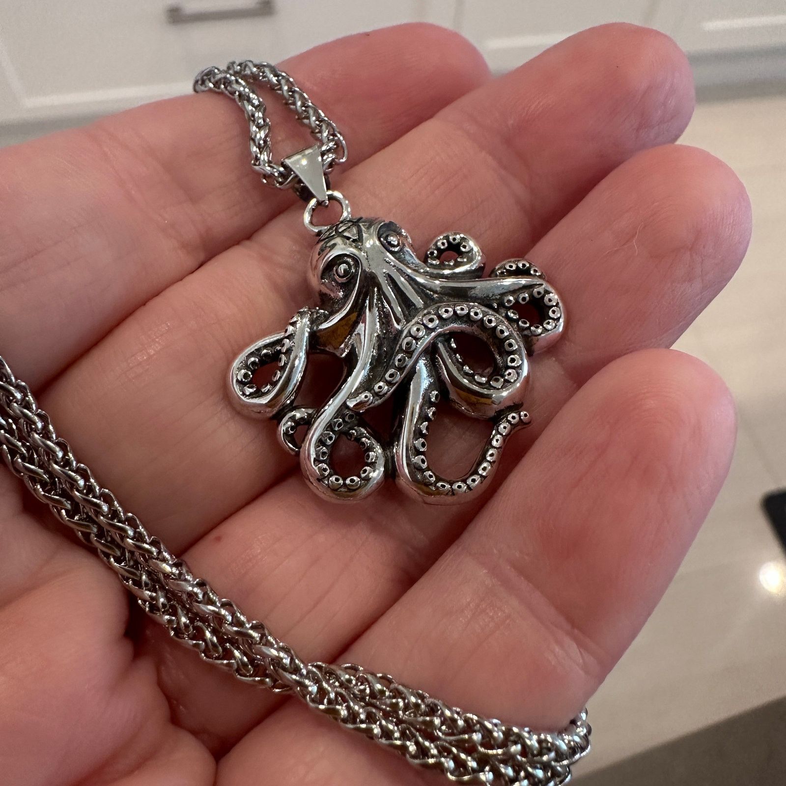 The Unbranded Brand Sterling Silver Octopus Necklace – Oxidized Finish Size ONE SIZE - 4 Thumbnail