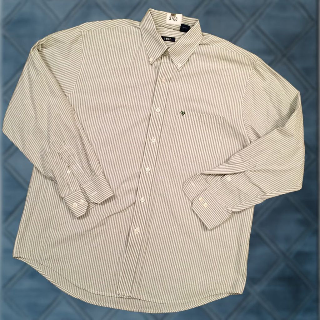 Izod IZOD Shirt Mens Large Green Striped Long Sleeve Button Down Size US L / EU 52-54 / 3 - 1 Thumbnail