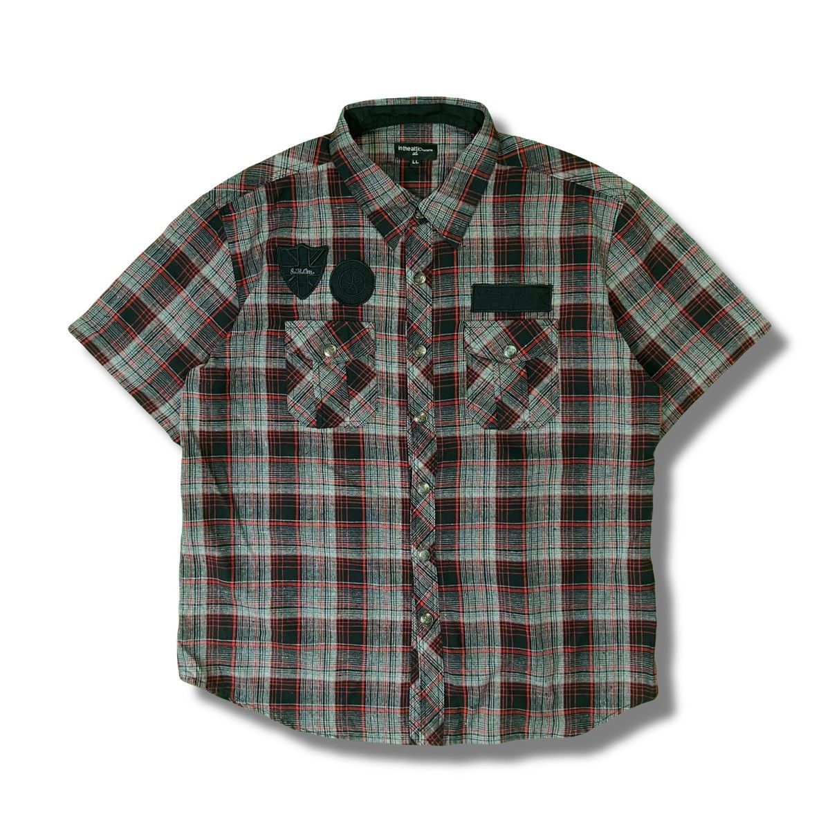 In The Attic 2000s In The Attic Plaid Patchwork Military Punk Shirt Size US XL / EU 56 / 4 - 1 Thumbnail