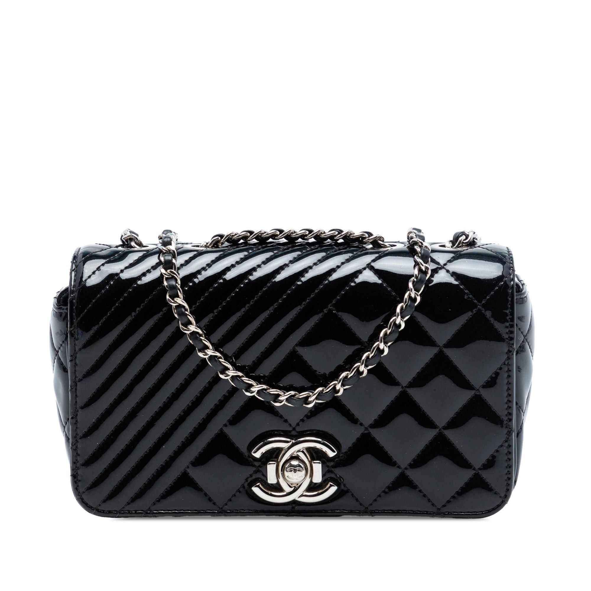 Chanel Small Quilted Patent Coco Boy Flap in Black, Women's