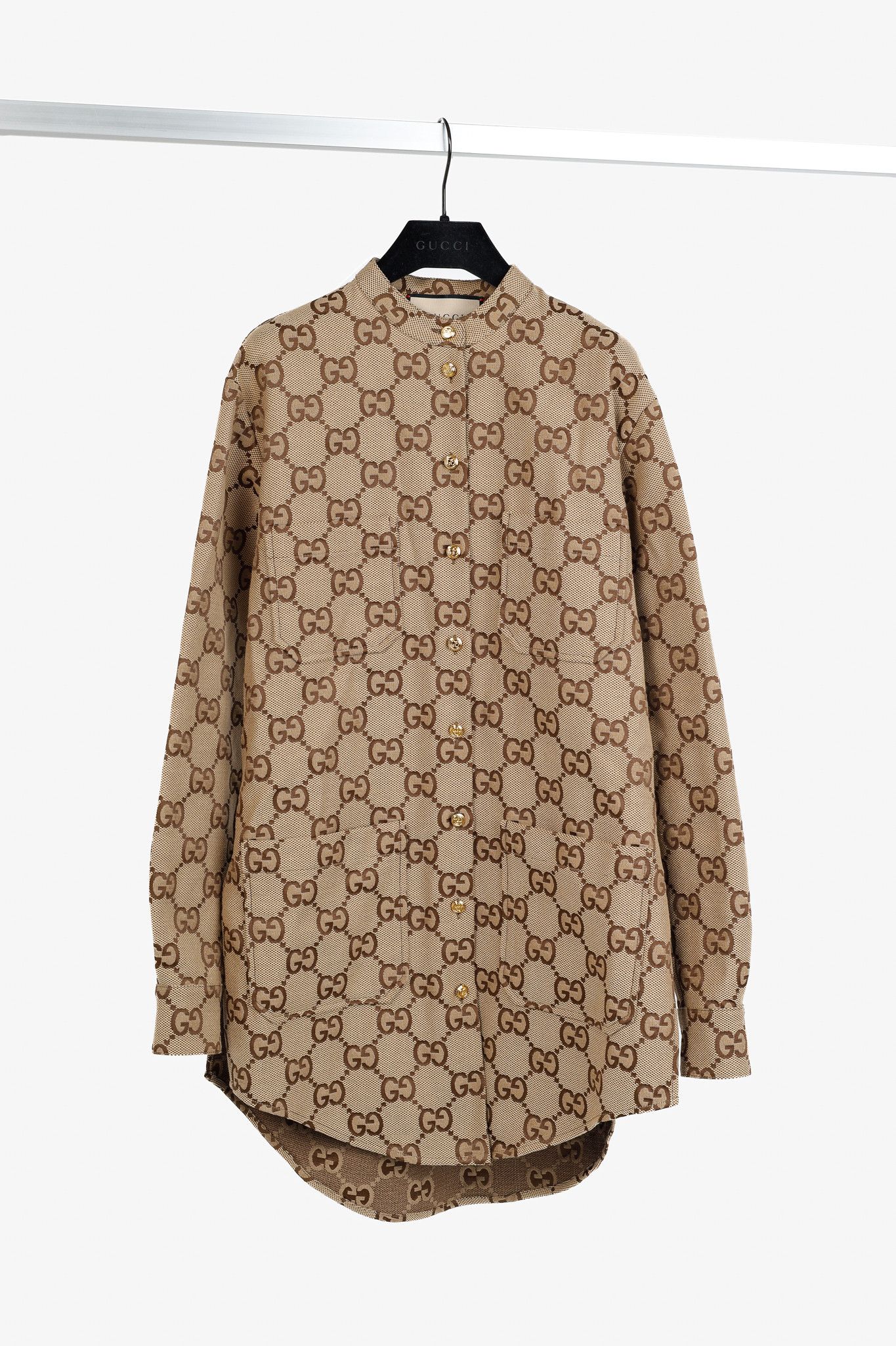 Gucci Gucci Camel Ebony Maxi GG Canvas Utility Shirt Size XS / US 0-2 / IT 36-38 - 1 Thumbnail