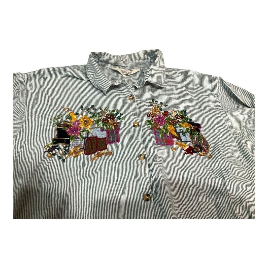 Other Victoria Jones Embroidered Flowers Top Stripe 18 Size XXL / US 16-18 / IT 52-54 - 4 Thumbnail