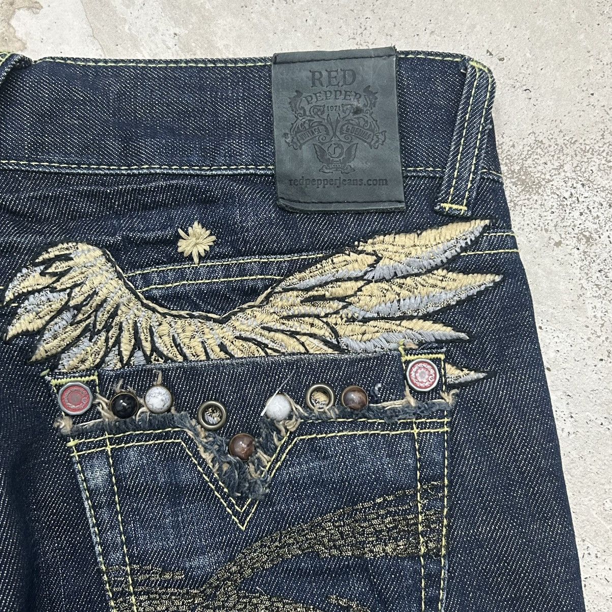 Hysteric Glamour Flare Red pepper embroidered wide leg blue jeans Size 30" / US 8 / IT 44 - 9 Thumbnail