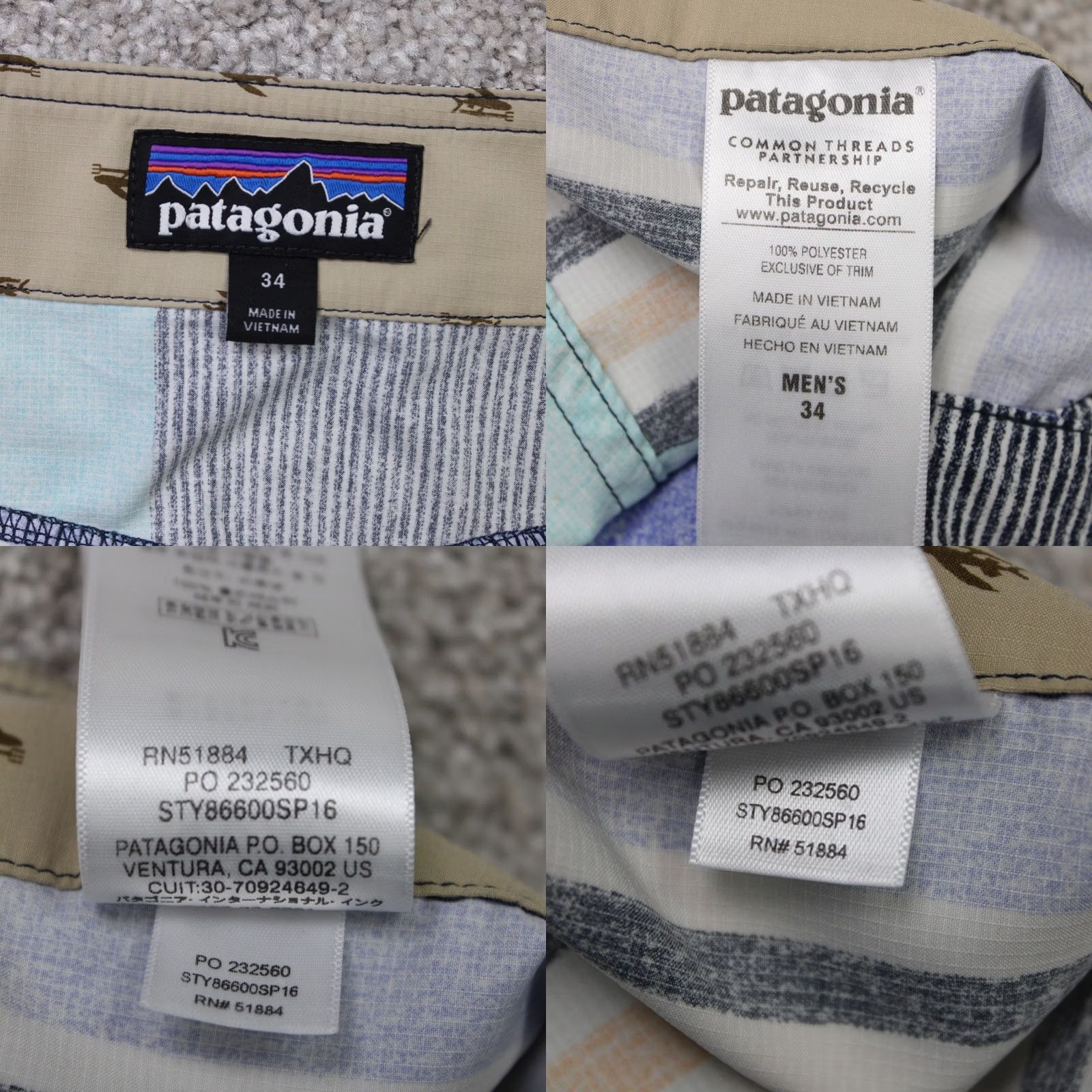Patagonia Patagonia Shorts Mens 34 Blue Board Shorts 8" Stretch Drawstring Pockets Surf Beach Quick Dry Pattern Striped Size US 34 / EU 50 - 8 Thumbnail