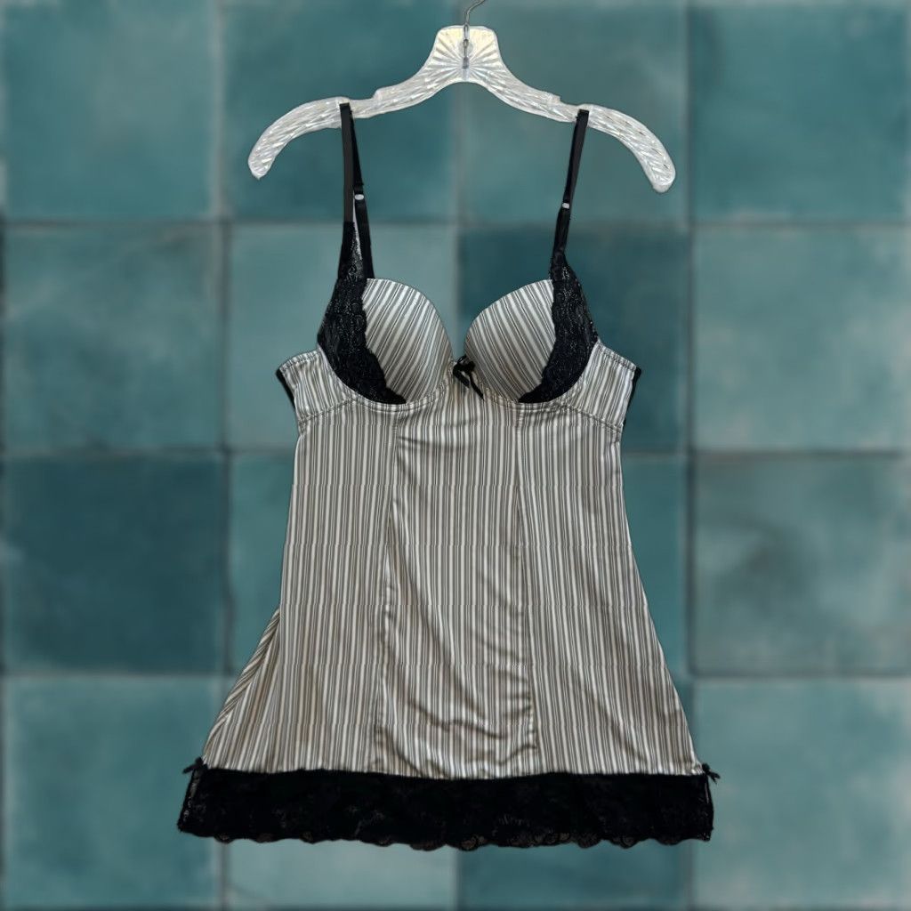 Vintage Sophie B Slip Dress Striped Cupped Padded Chemise Lingerie White L Large Womens Dress Size L / US 10 / IT 46 - 1 Thumbnail