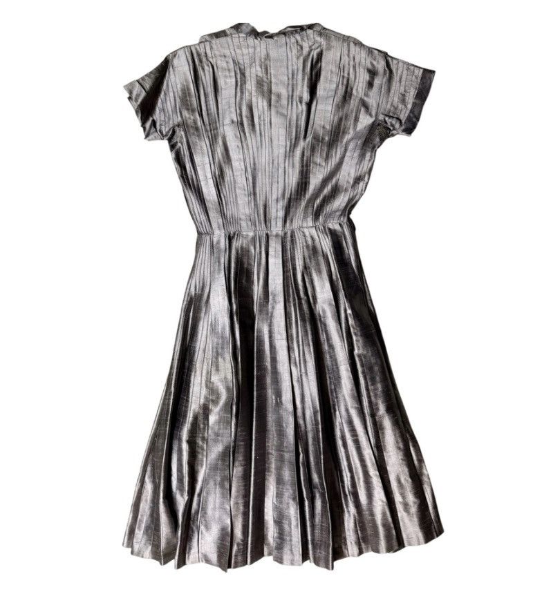 Other VTG 1950 Silver Taffeta Dress Pleated Full Skirt Handmade XS Size XS / US 0-2 / IT 36-38 - 2 Thumbnail