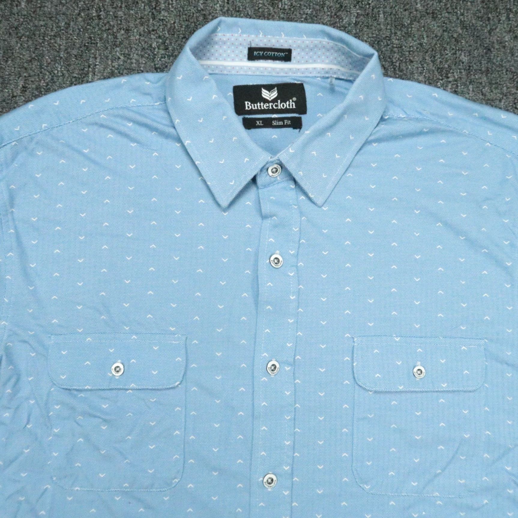 Vintage Buttercloth Shirt Mens XL Blue Geometric Cotton Long Sleeve Button-Up Size US XL / EU 56 / 4 - 2 Thumbnail