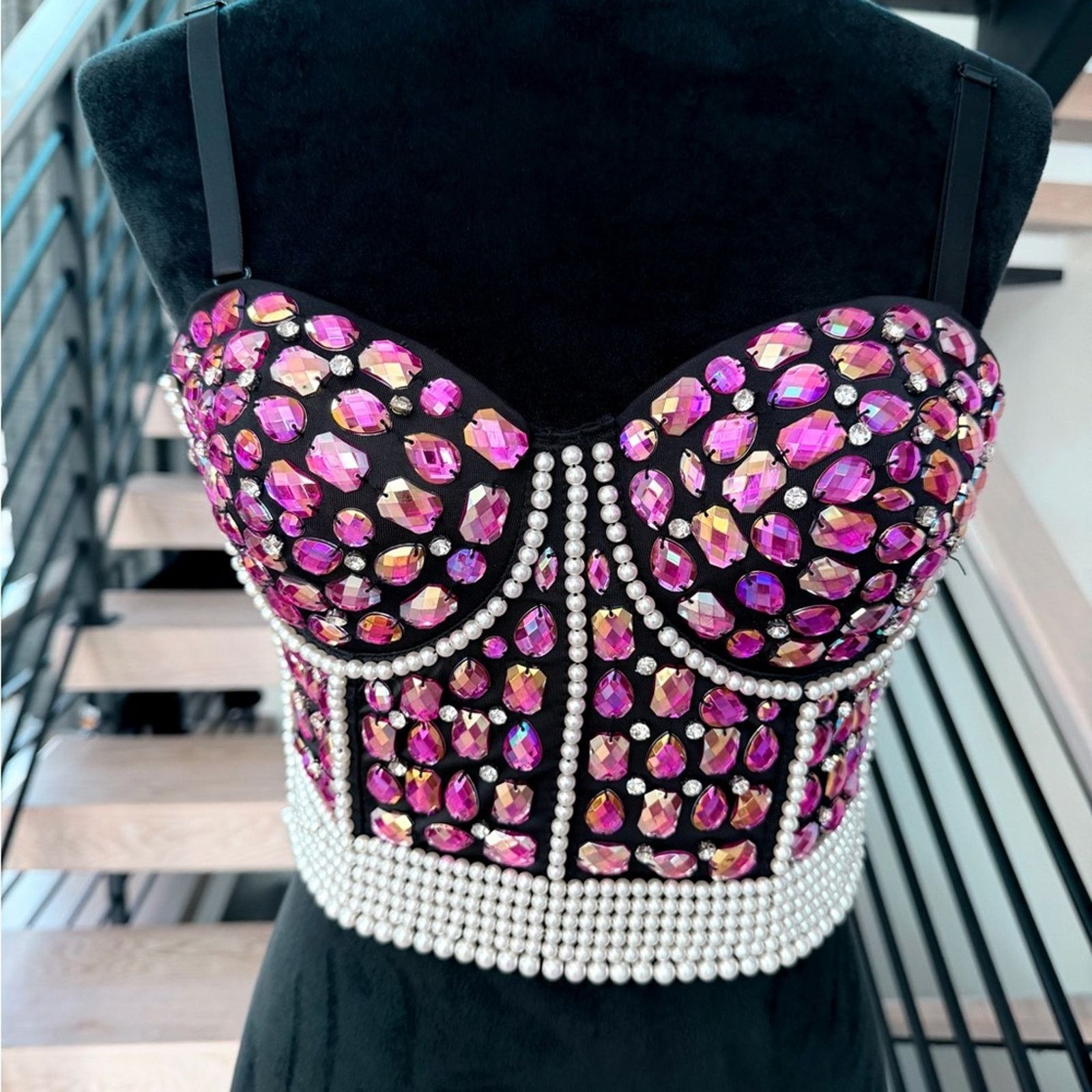 Other New Black and Pink with Pearls Embellished Corset Size S. Size S / US 4 / IT 40 - 7 Thumbnail