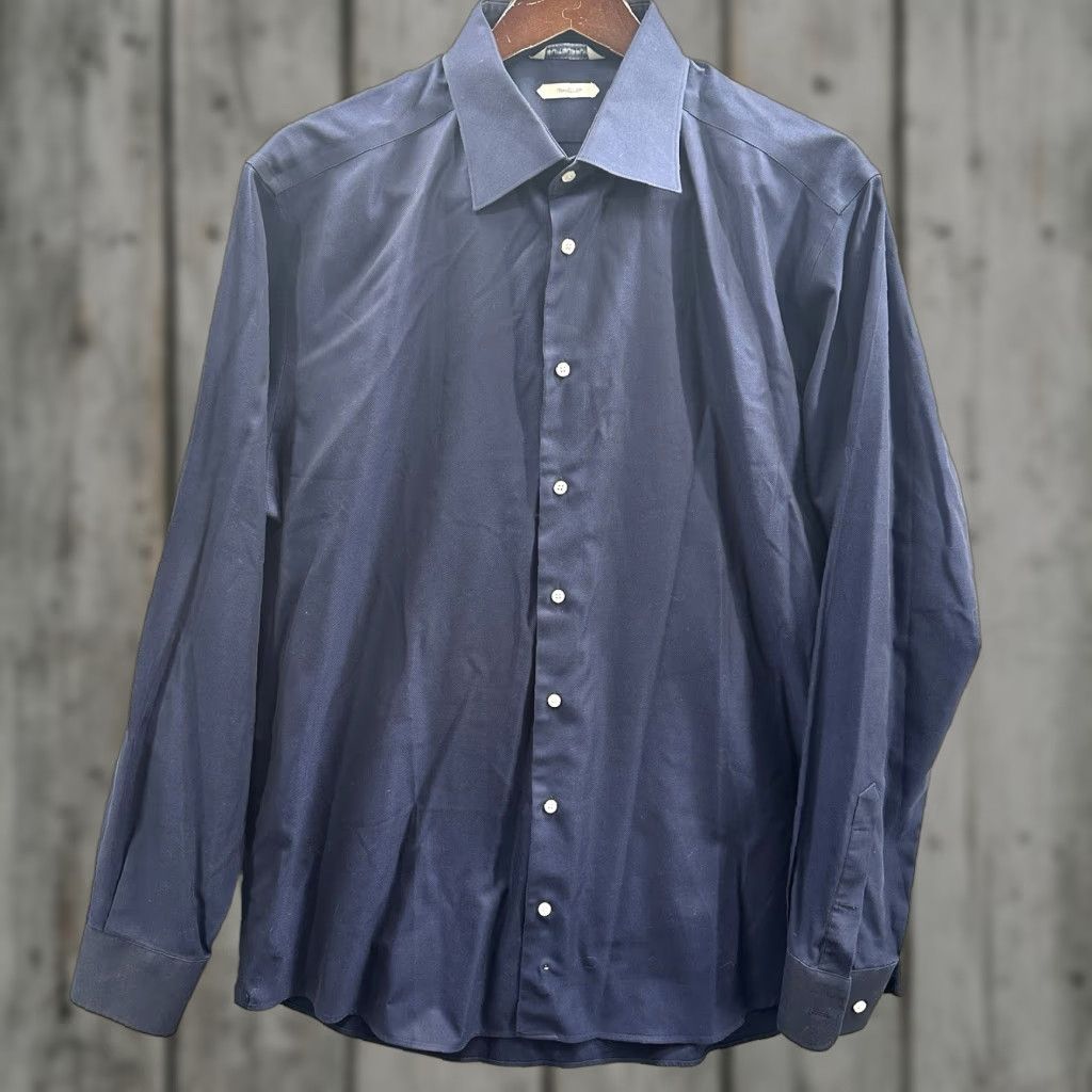 Suitsupply Suitsupply Shirt Mens 43 17 Pure Cotton Traveller Navy Blue Button Sheen Preppy Shirt Men Slimming Classic Button-Up Collar Size US XL / EU 56 / 4 - 1 Thumbnail
