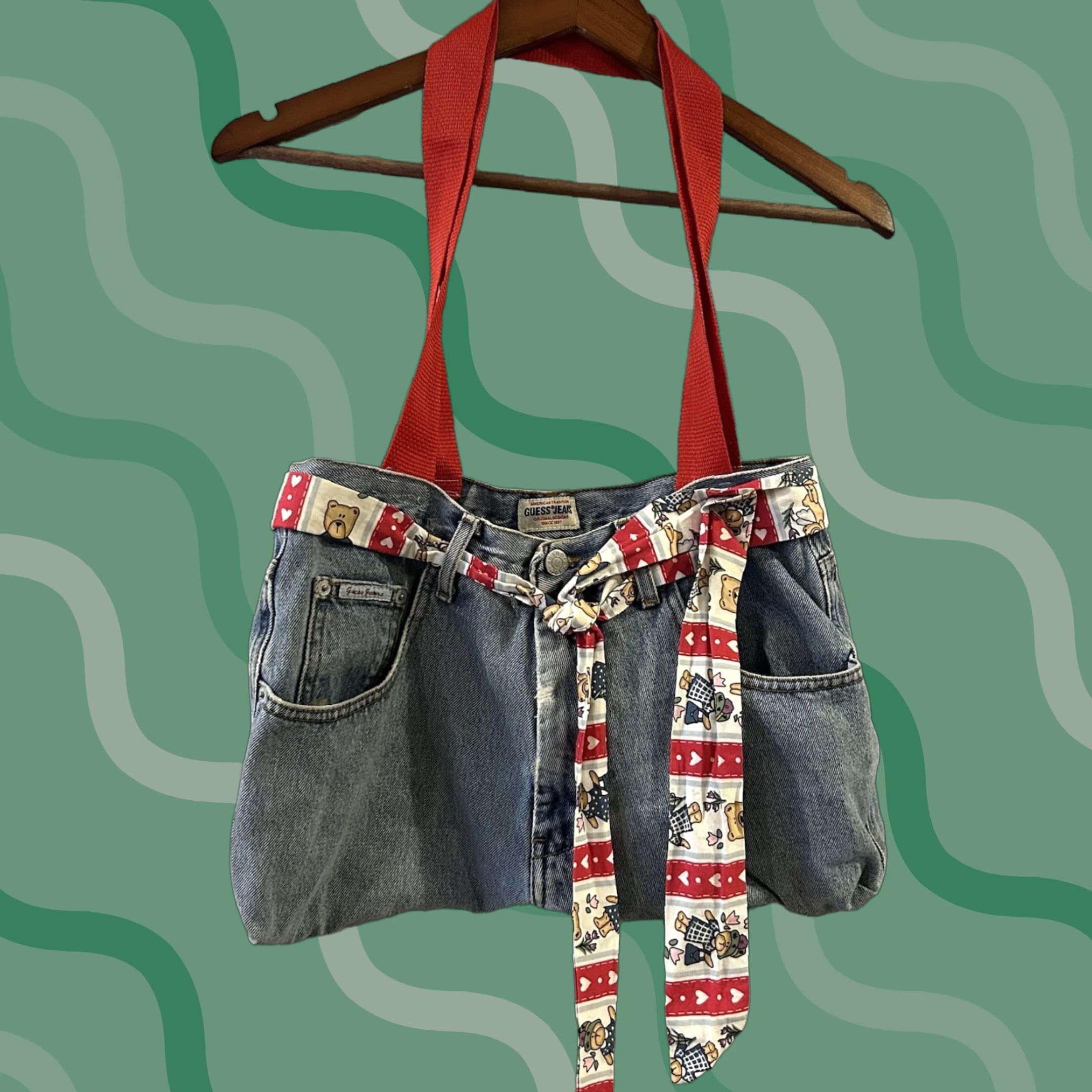 Guess VINTAGE GUESS Tote Purse Denim 1980s Blue Large Shoulder Strap College Retro Size 36" / US 14 / IT 50 - 1 Thumbnail