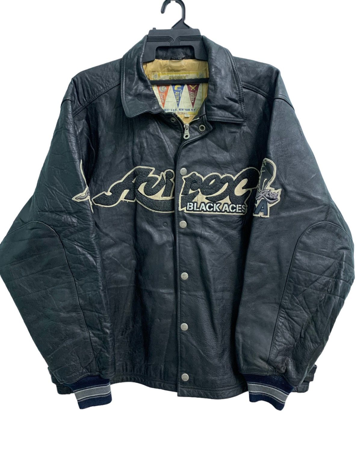 Avirex 🔥Vintage Avirex Black Aces (Oversized 3XL) Leather Jacket Size US XXL / EU 58 / 5 - 3 Thumbnail
