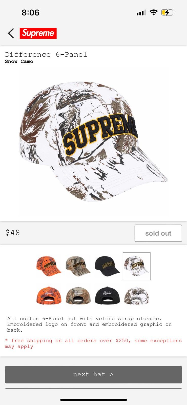 image of Supreme Different 6 Panel Snow Camo in White, Men's