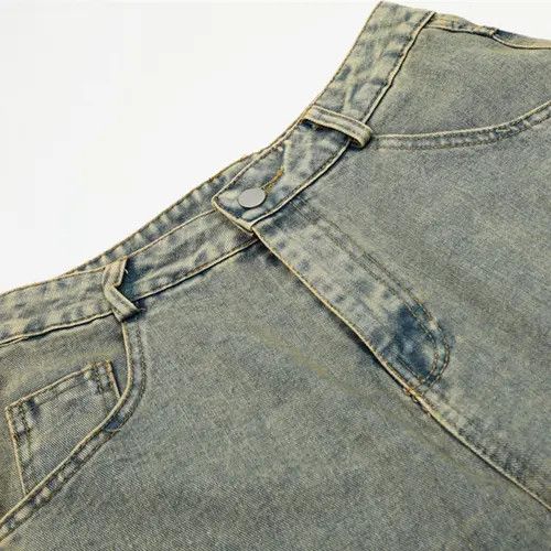 Men's retro plaid patch washed distressed denim shorts y2k