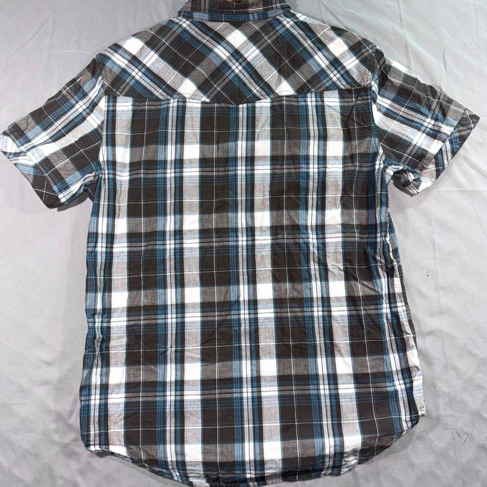 JNCO JNCO Crown Brand Shirt Boys XL Blue Gray Plaid Button Up Slim Fit Short Sleeve Size US XL / EU 56 / 4 - 3 Thumbnail