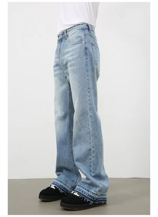 Japanese Brand Men's trendy loose straight-leg ripped flared jeans Size US 32 / EU 48 - 3 Thumbnail
