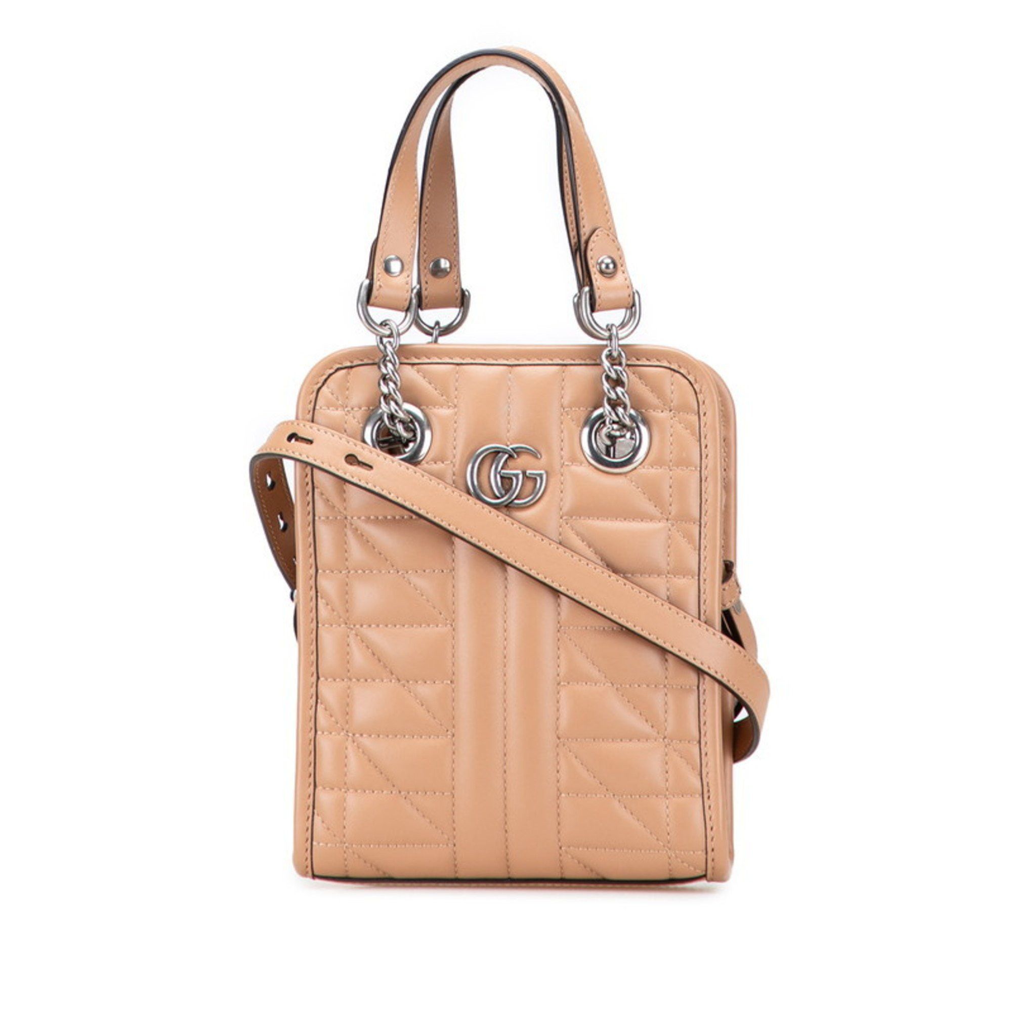Gucci GG Marmont Quilted Handbag/Shoulder Bag 2-Way 696123 Beige Leather Women's GUCCI