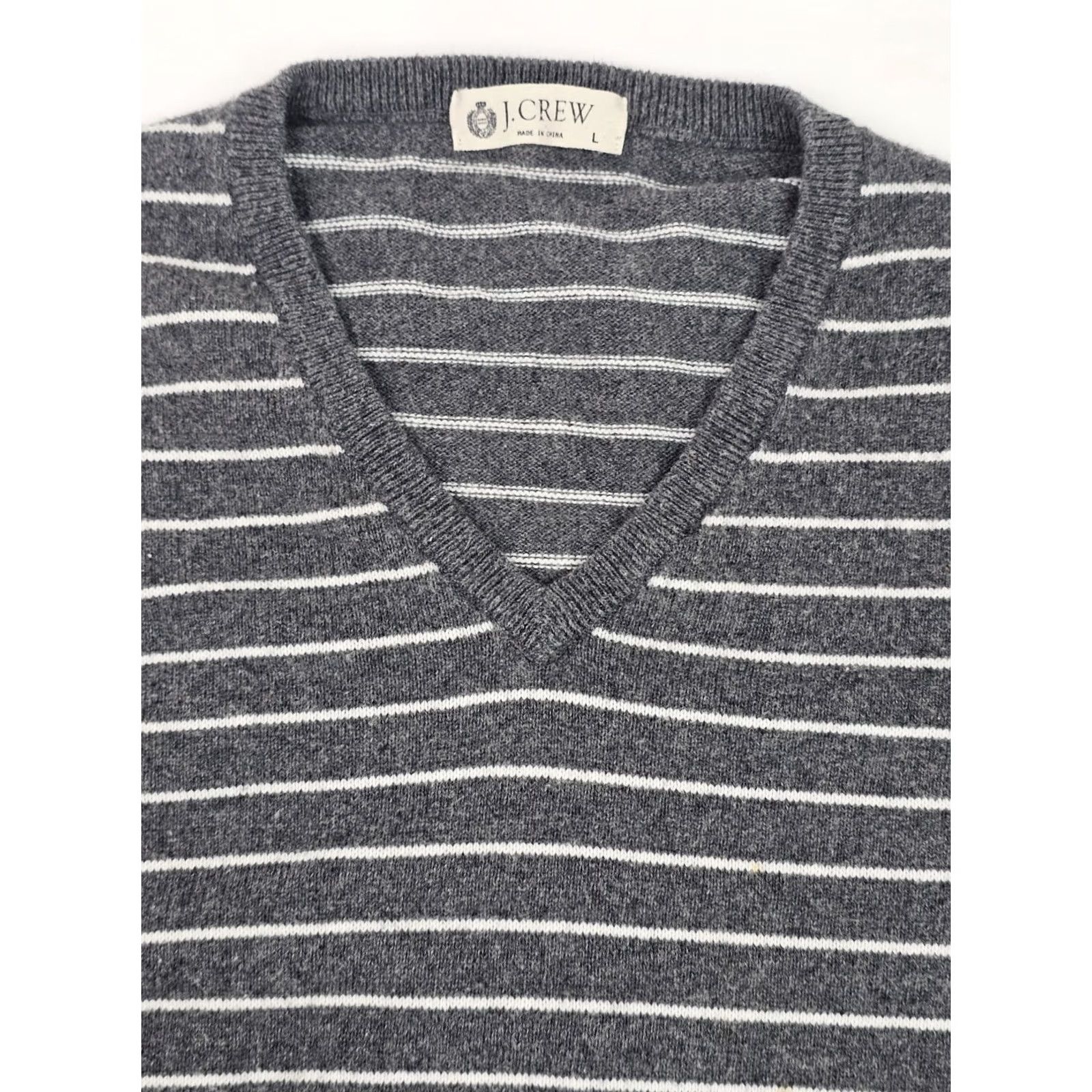 J.Crew J.CREW V-Neck Pullover Sweater Striped Black Gray Cotton Cashmere Mens Large EUC Size US L / EU 52-54 / 3 - 2 Thumbnail