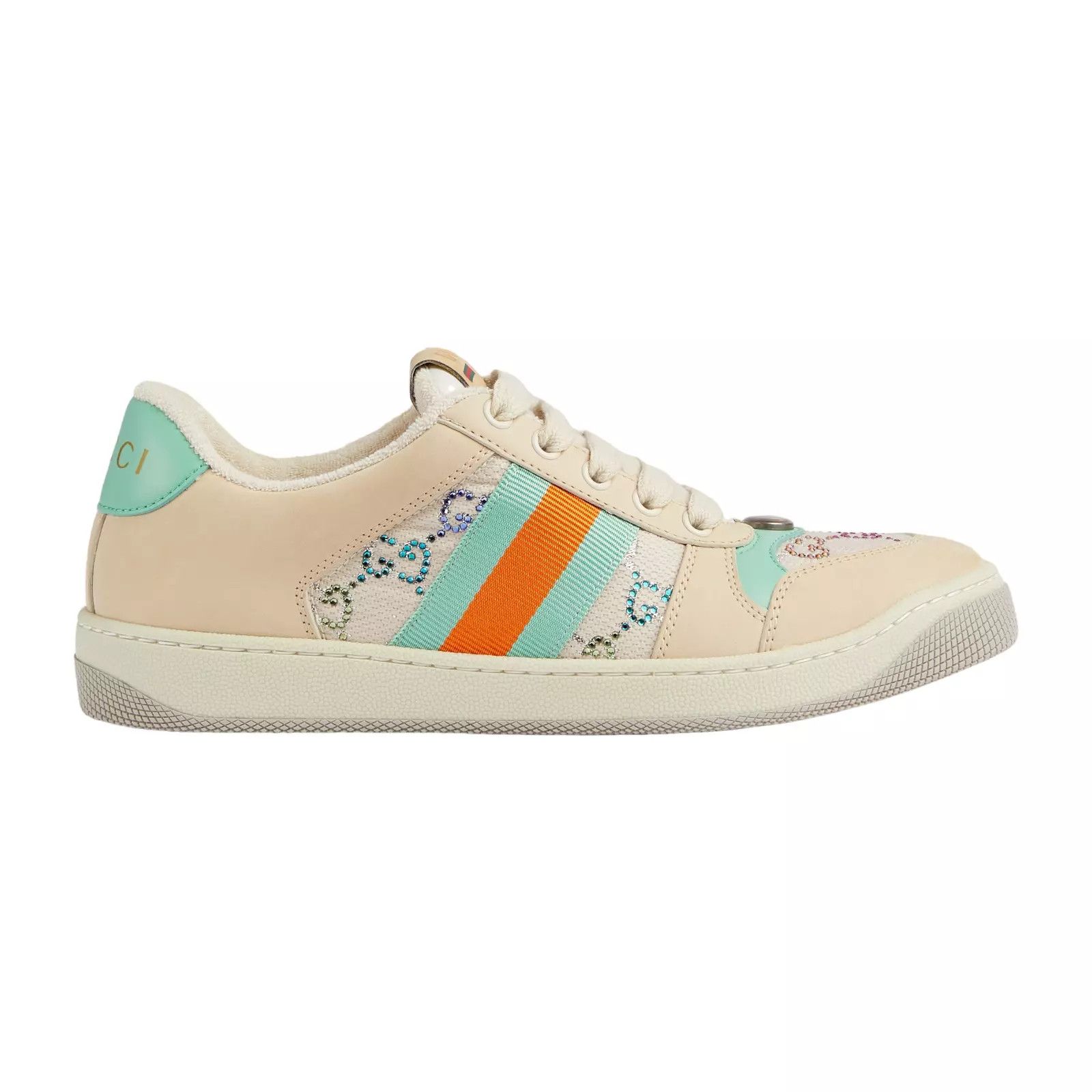 Gucci Screener $1120 Beige Fabric GG Crystals Sneakers New