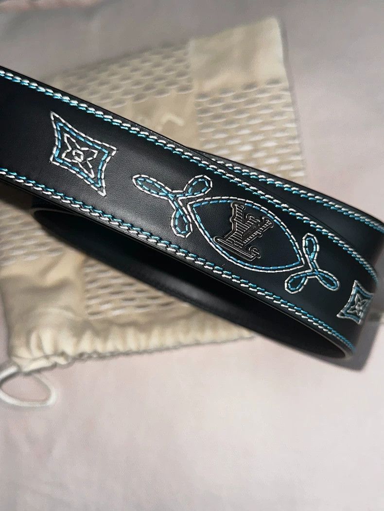 Louis Vuitton Louis Vuitton Turquoise Embroidered Denim Belt-2507 Size ONE SIZE - 5 Thumbnail