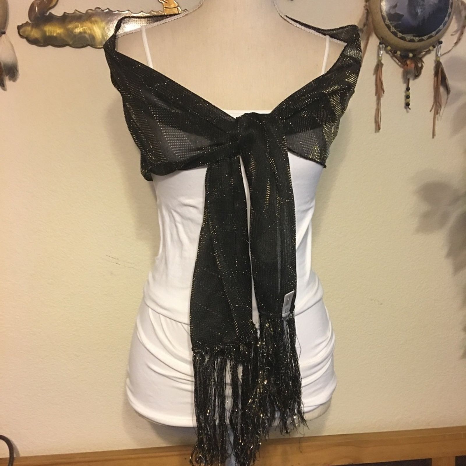 Vintage Vintage black with gold metallic thread scarf wrap Size ONE SIZE - 6 Thumbnail