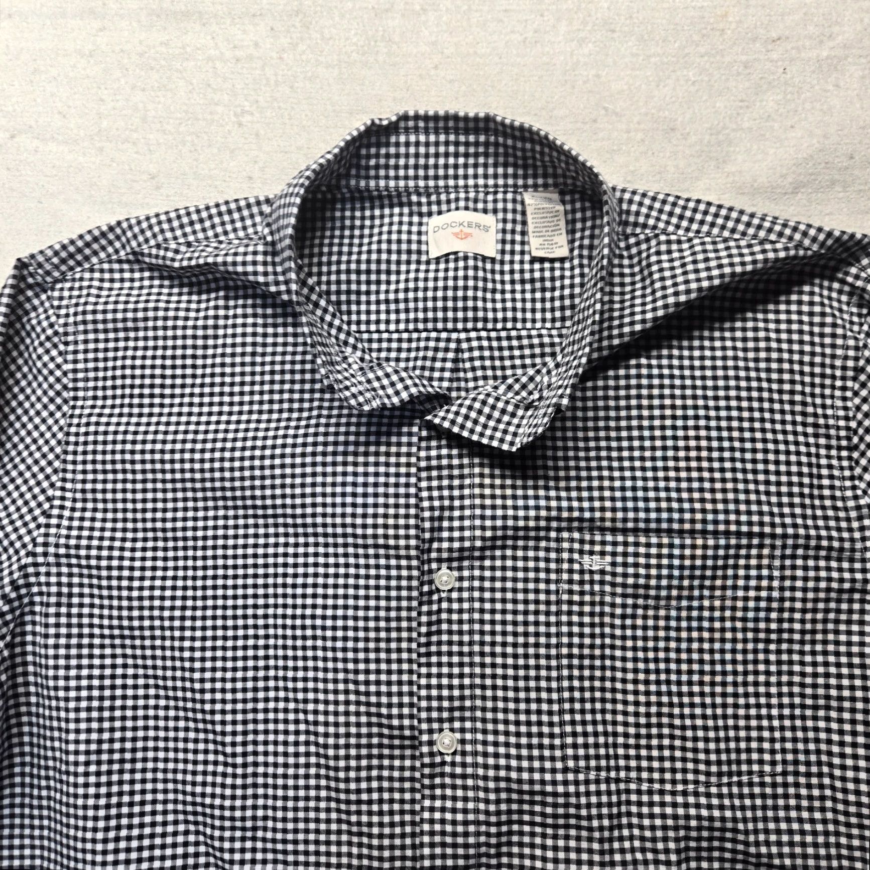 Dockers DOCKERS Button-Up Shirt Black And White Checkered Pattern Cotton Adult Men's XL Shirt Size 46R - 2 Thumbnail
