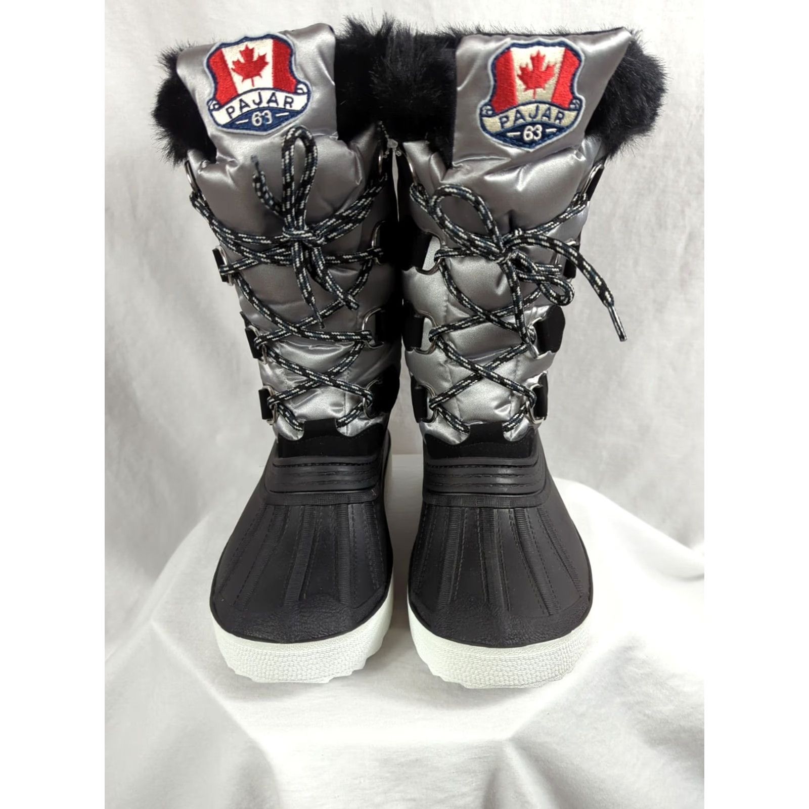 Pajar Pajar Women Snow Boots Black/Silver Lace Up Waterproof Faux Fur Trim Wool Blend Lined Winter Boots 6M Size US 6 / IT 36 - 2 Thumbnail