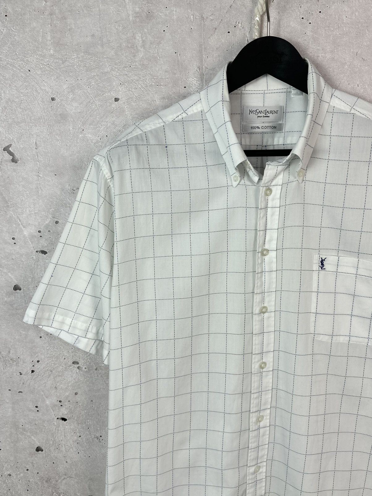Yves Saint Laurent Vintage YvesSaintLaurent Check White Short Sleeve Shirt Size US L / EU 52-54 / 3 - 4 Thumbnail